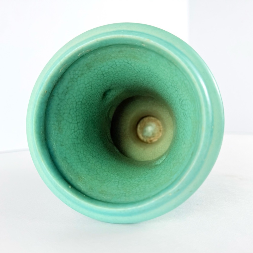 Antique Pottery Art Trophy Vase Small Aqua/Turquoise Handled 5.5x4x5 Inches - Picture 10 of 15